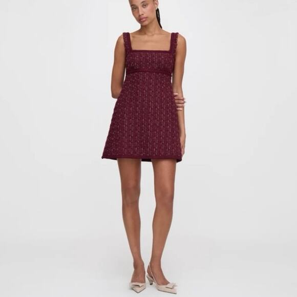 Hill House The Valentina Tweed Jacket and Mini Dress set in Burgundy Sz XS - Picture 3 of 16